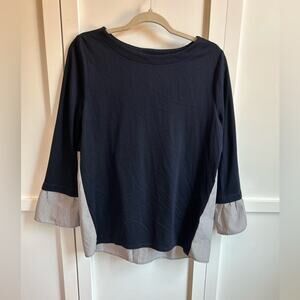 LOFT NWT Navy blue and striped pullover blouse medium
